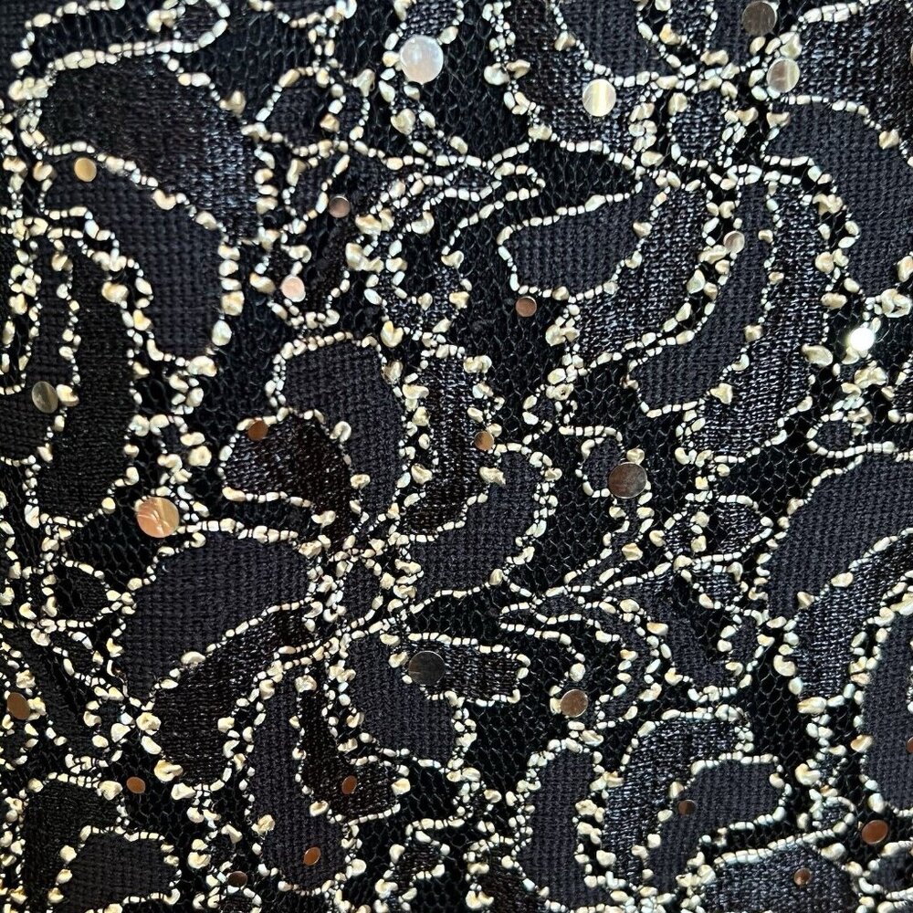 VTG Connected Apparel Women's Dress Size 6 Black Gold Midi Sheath Stretch - Picture 3 of 16